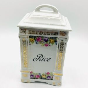 Vintage Czech Porcelain Rice Canister Hand Gilded Floral Design